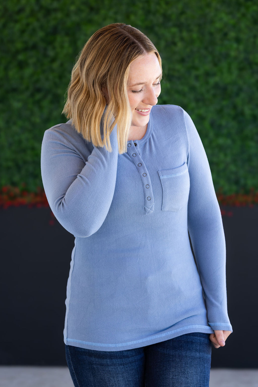 SALE! Georgia Long Sleeve Top - Dusty Blue