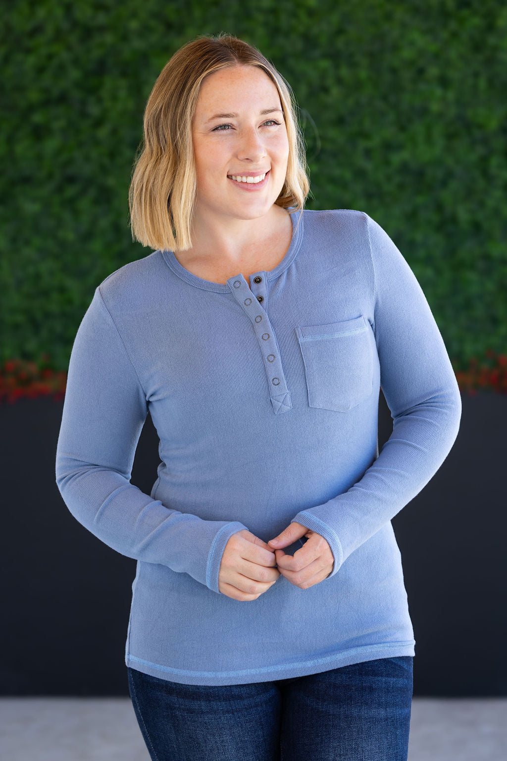 SALE! Georgia Long Sleeve Top - Dusty Blue