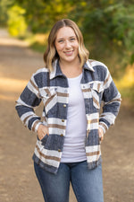 Load image into Gallery viewer, Norah Plaid Shacket - Navy and Tan
