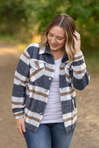 Norah Plaid Shacket - Navy and Tan