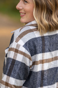 Norah Plaid Shacket - Navy and Tan