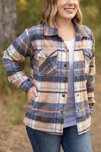 Norah Plaid Shacket - Tan and Blue