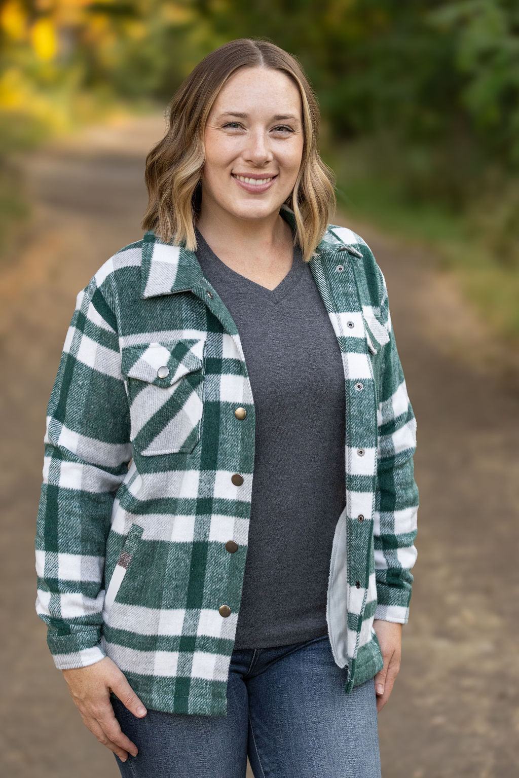 Norah Plaid Shacket - Classic Green and Grey Mix