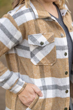 Load image into Gallery viewer, Norah Plaid Shacket - Camel and Grey
