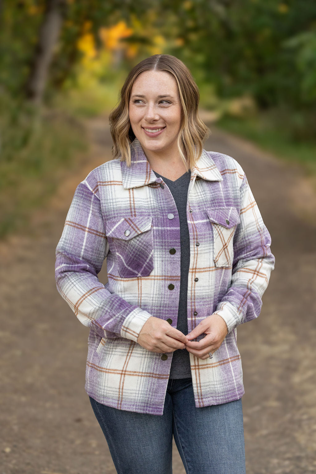 Norah Plaid Shacket - Purple and Gold