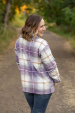 Load image into Gallery viewer, Norah Plaid Shacket - Purple and Gold
