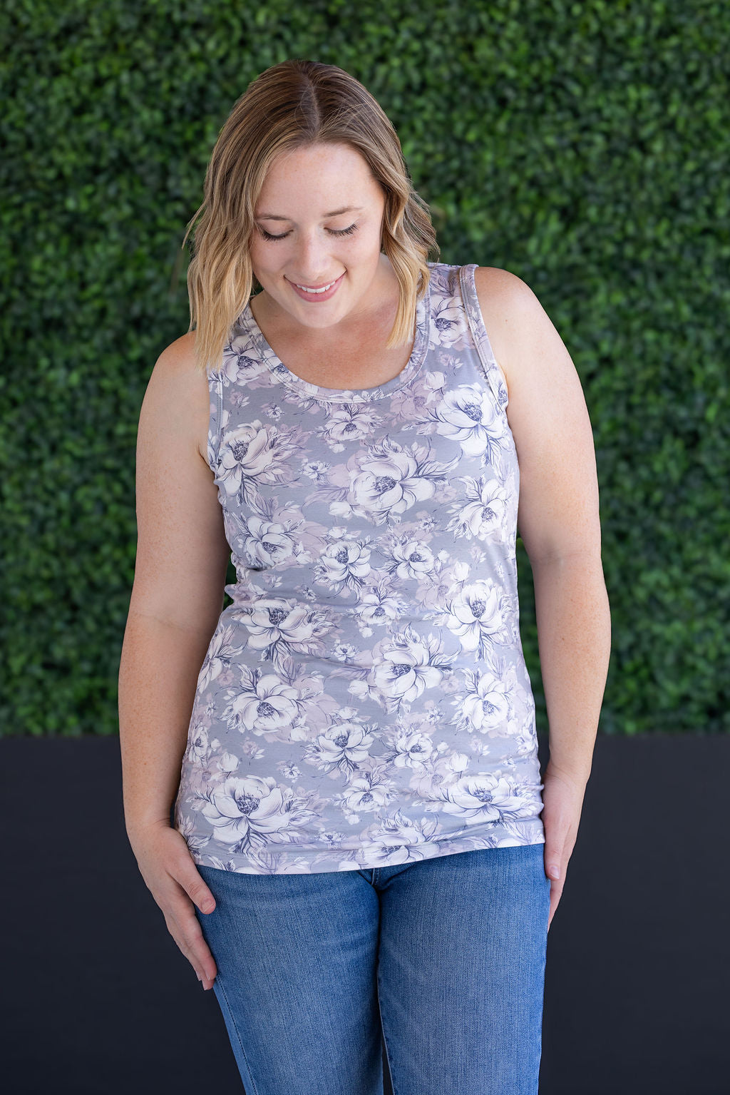 SALE! Ava Tank - Vintage Grey Floral
