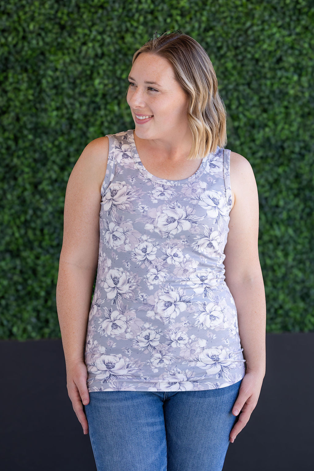 SALE! Ava Tank - Vintage Grey Floral
