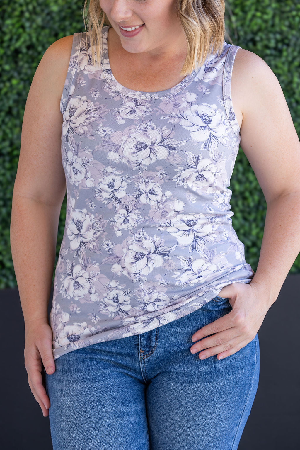 SALE! Ava Tank - Vintage Grey Floral