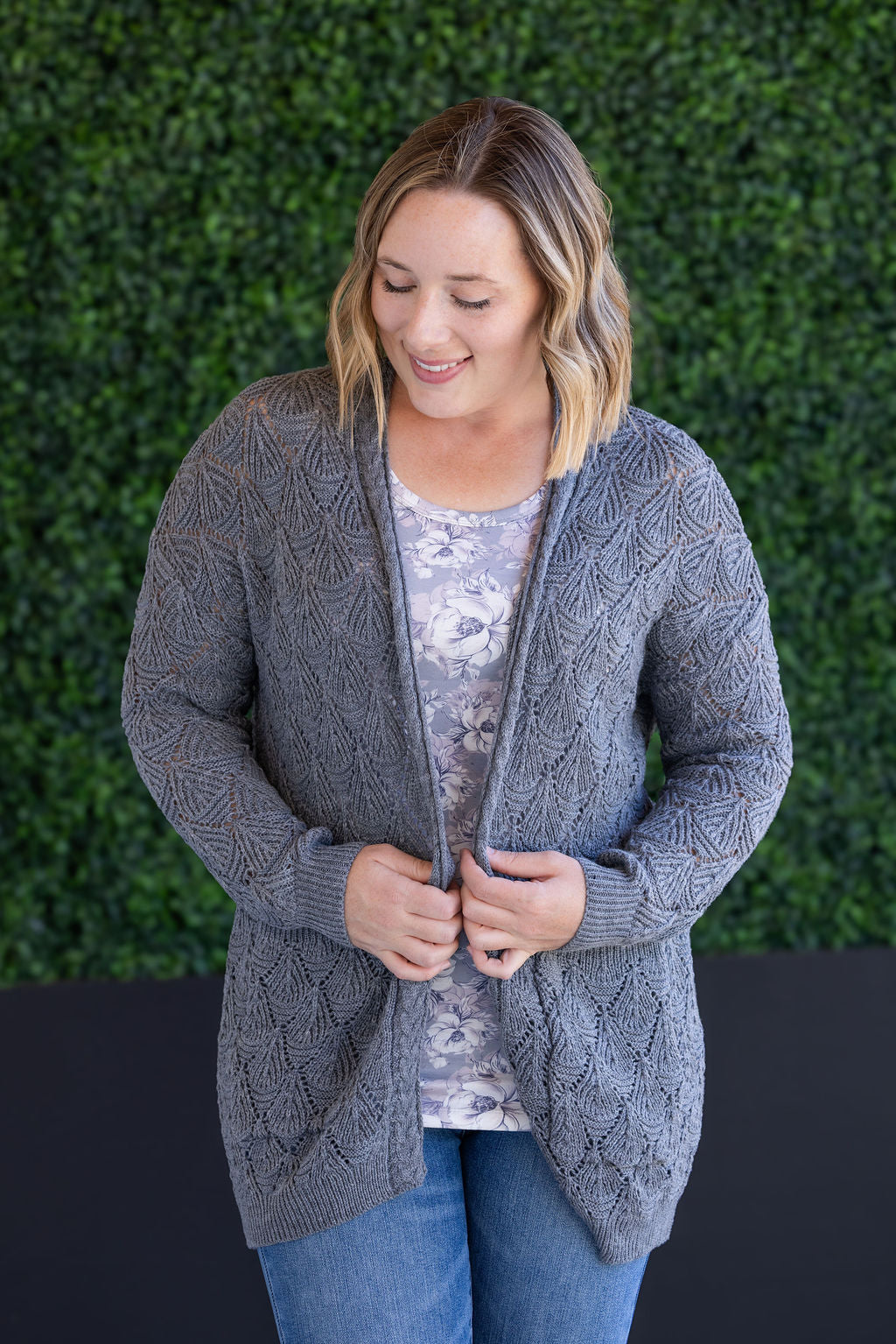 Open Knit Cardigan - Grey