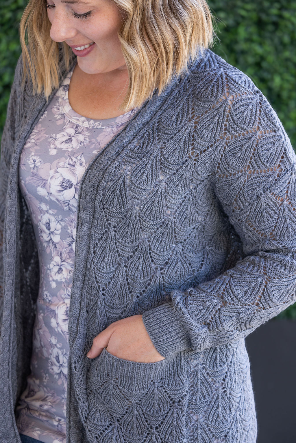 Open Knit Cardigan - Grey