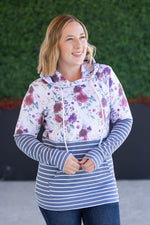 Load image into Gallery viewer, SALE! Hailey Pullover Hoodie - Burgundy Bloom and Grey Stripes
