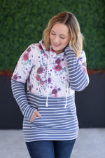 Load image into Gallery viewer, SALE! Hailey Pullover Hoodie - Burgundy Bloom and Grey Stripes
