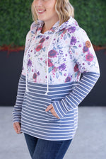 Load image into Gallery viewer, SALE! Hailey Pullover Hoodie - Burgundy Bloom and Grey Stripes
