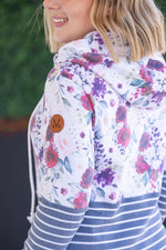 Load image into Gallery viewer, SALE! Hailey Pullover Hoodie - Burgundy Bloom and Grey Stripes
