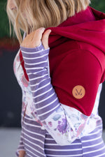 Load image into Gallery viewer, SALE! Colorblock Fullzip - Burgundy, Burgundy Bloom, and Plum Stripes
