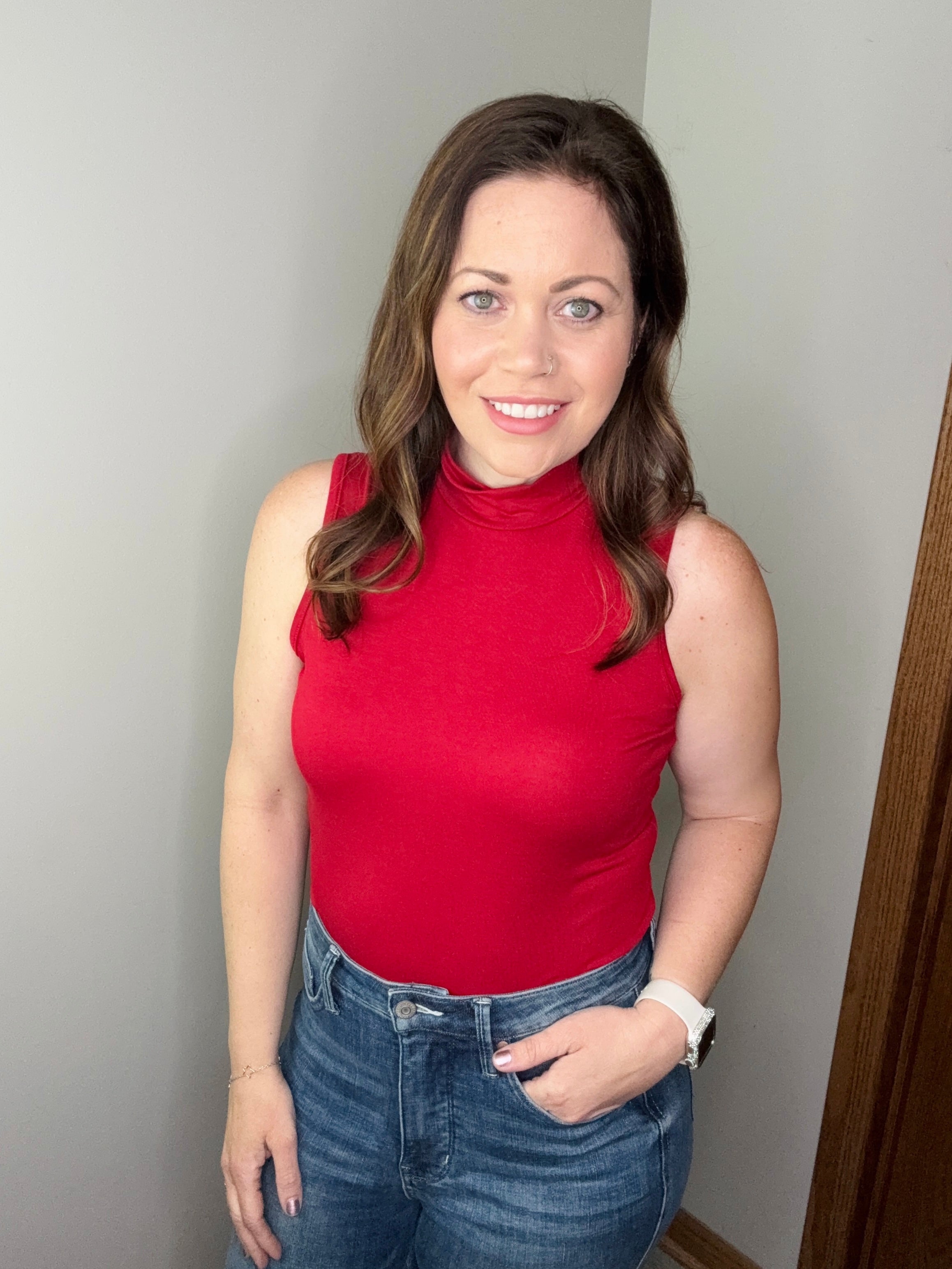 Scarlet Mock Mock Neck Tank In Red FINAL SALE