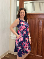 Load image into Gallery viewer, Kelsey Tank Dress - Navy and Magenta Floral
