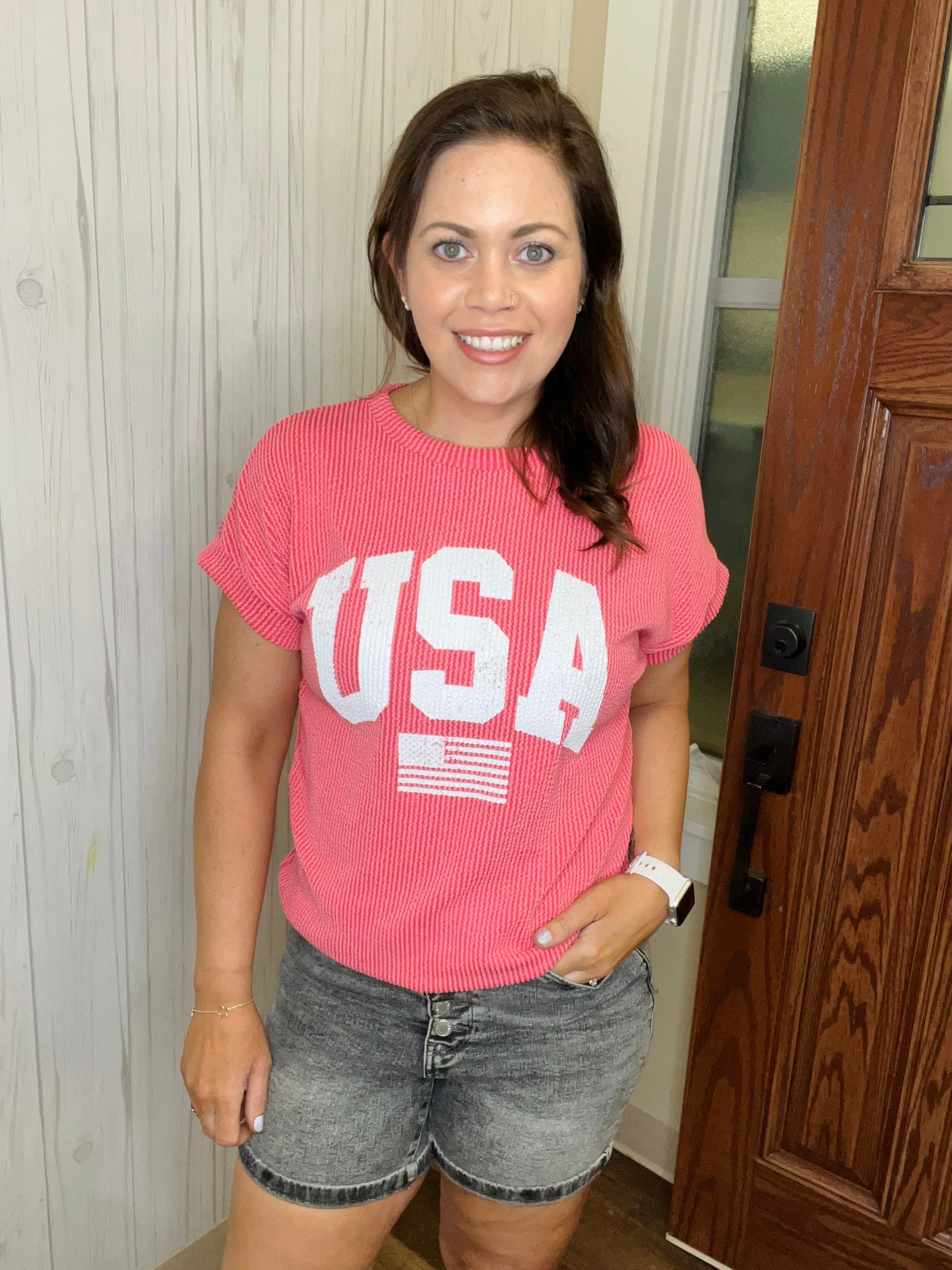 Brighter USA Top In Hot Pink