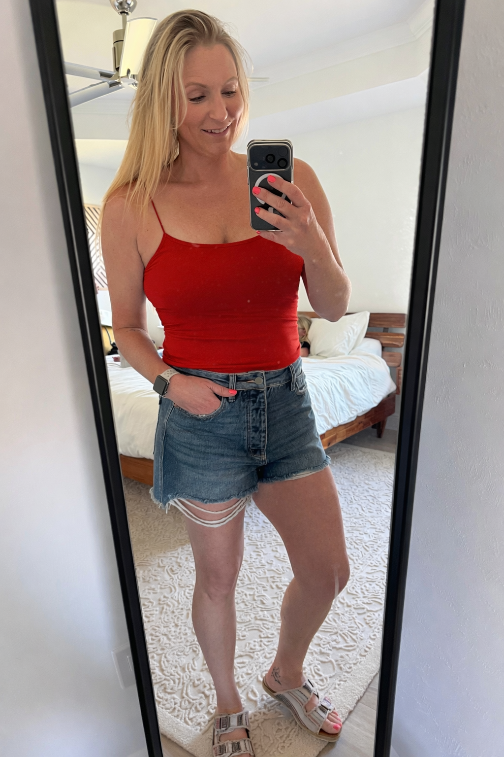 Double Layered Spaghetti Cami- Red