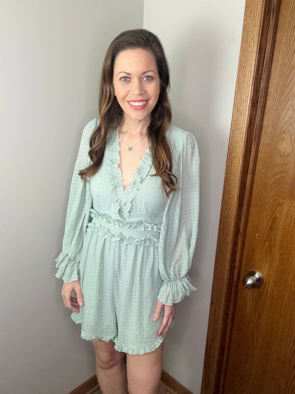 Sage Whisper Ruffle Romper