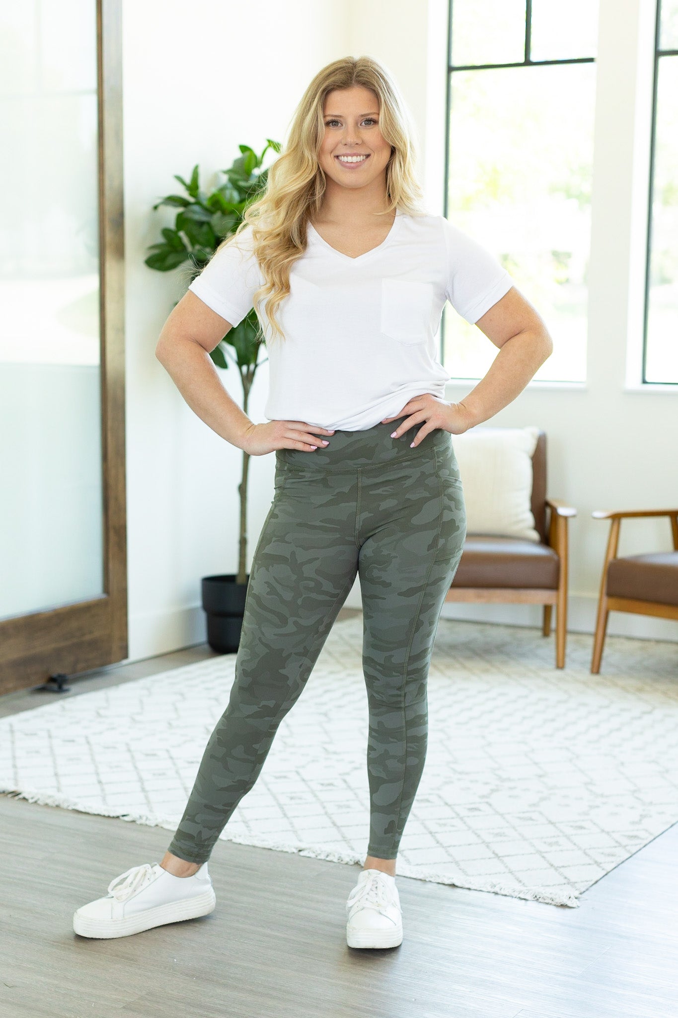 **Athleisure Leggings - Olive Camo