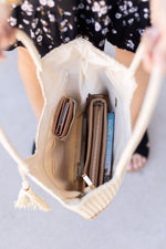 Load image into Gallery viewer, Scoop Top Bucket Bag - Cream with Tan Stripe
