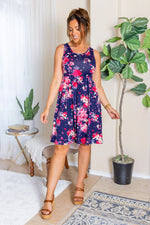Load image into Gallery viewer, Kelsey Tank Dress - Navy and Magenta Floral
