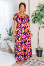 Load image into Gallery viewer, **Oakley Off The Shoulder Maxi Dress - Navy Tropical
