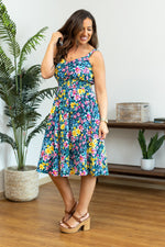 Load image into Gallery viewer, Cassidy Midi Dress - Navy and Yellow Floral

