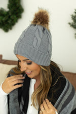 Load image into Gallery viewer, Carly Cable Knit Beanie - Grey
