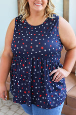 Load image into Gallery viewer, Renee Ruffle Tank - Red White and Blue Stars
