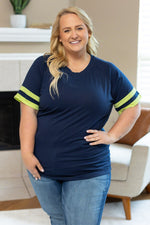 Load image into Gallery viewer, Kylie Tee - Seattle Navy and Lime | Women&#39;s Top 
