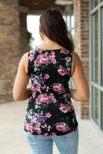 Load image into Gallery viewer, Luxe Crew Tank - Black and Mauve Floral
