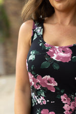 Load image into Gallery viewer, Luxe Crew Tank - Black and Mauve Floral
