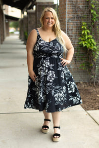 Cassidy Midi Dress - Black and White Floral