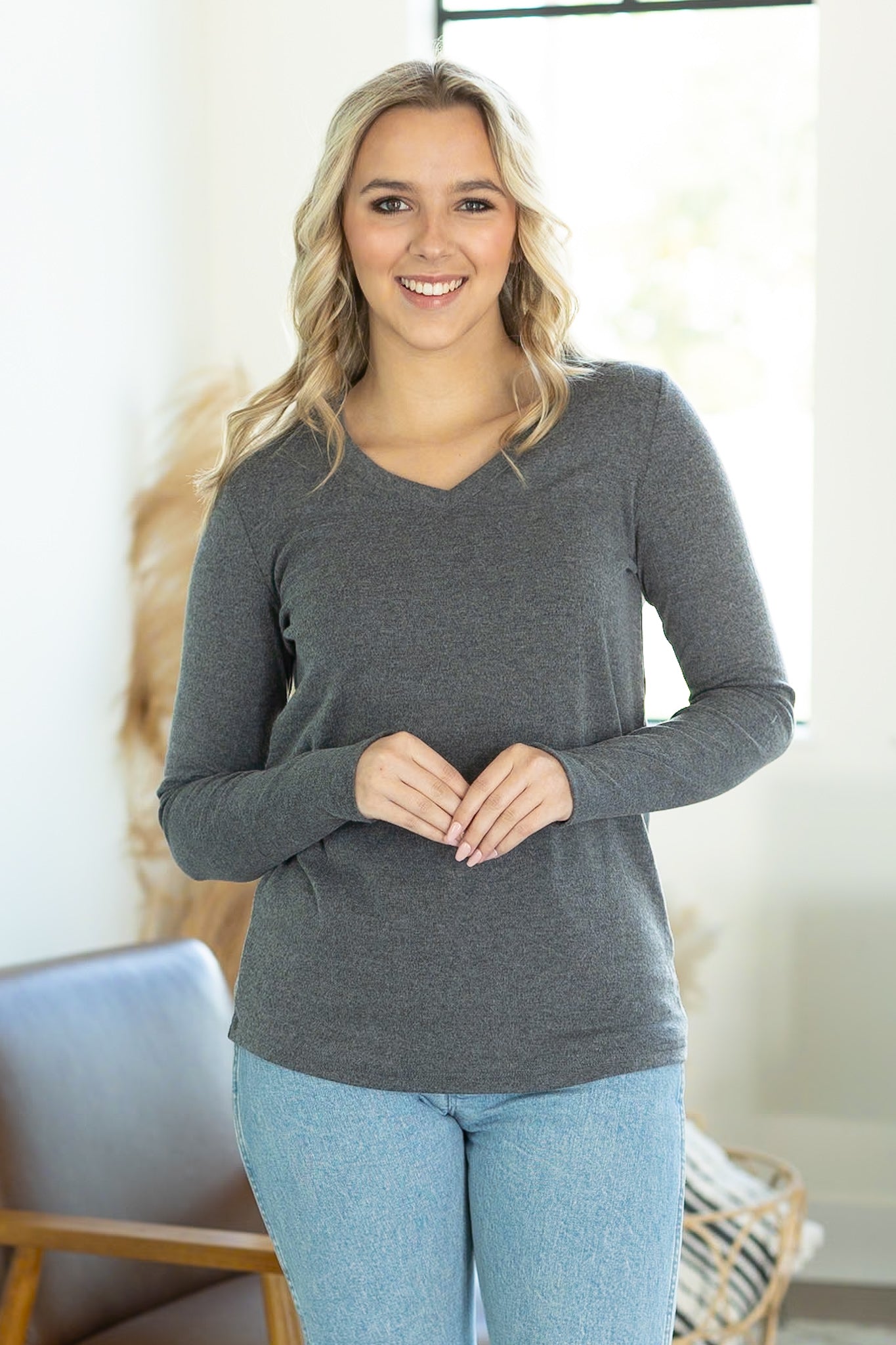 Leah Long Sleeve Top - Charcoal