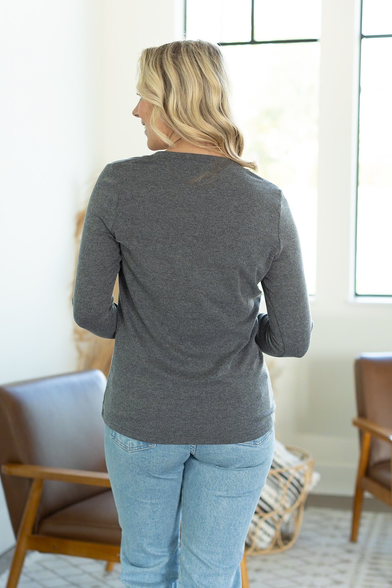 Leah Long Sleeve Top - Charcoal