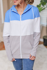 Load image into Gallery viewer, Colorblock Fullzip Women&#39;s Hoodie | Detroit Blue, White, Grey
