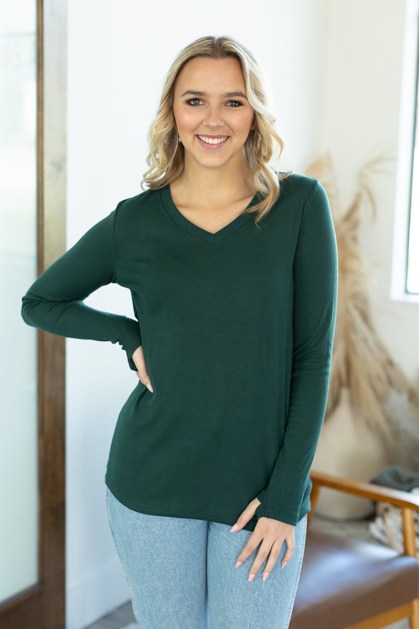 Leah Long Sleeve Top - Evergreen