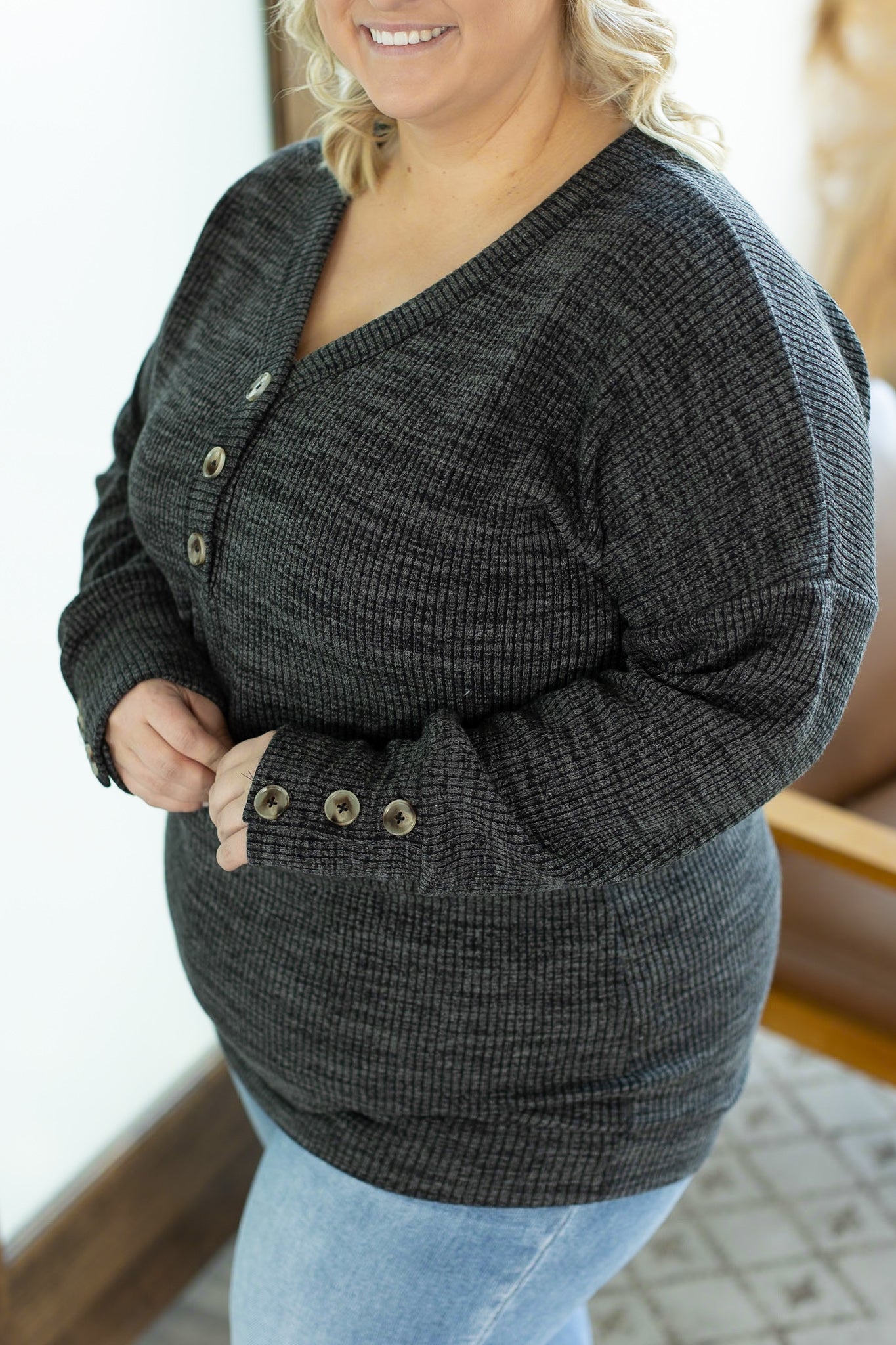 Brittney Button Sweater - Charcoal