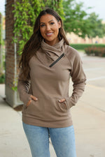 Load image into Gallery viewer, Classic Zoey ZipCowl Sweatshirt - Mocha
