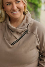 Load image into Gallery viewer, Classic Zoey ZipCowl Sweatshirt - Mocha
