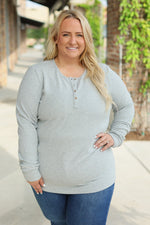 Load image into Gallery viewer, Brielle Henley Ribbed Long Sleeve - Light Grey
