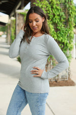 Load image into Gallery viewer, Brielle Henley Ribbed Long Sleeve - Light Grey
