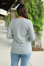 Load image into Gallery viewer, Brielle Henley Ribbed Long Sleeve - Light Grey
