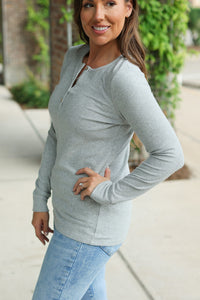 Brielle Henley Ribbed Long Sleeve - Light Grey