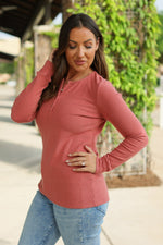 Load image into Gallery viewer, Brielle Henley Ribbed Long Sleeve - Terra Cotta
