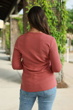 Load image into Gallery viewer, Brielle Henley Ribbed Long Sleeve - Terra Cotta
