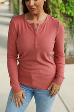 Load image into Gallery viewer, Brielle Henley Ribbed Long Sleeve - Terra Cotta
